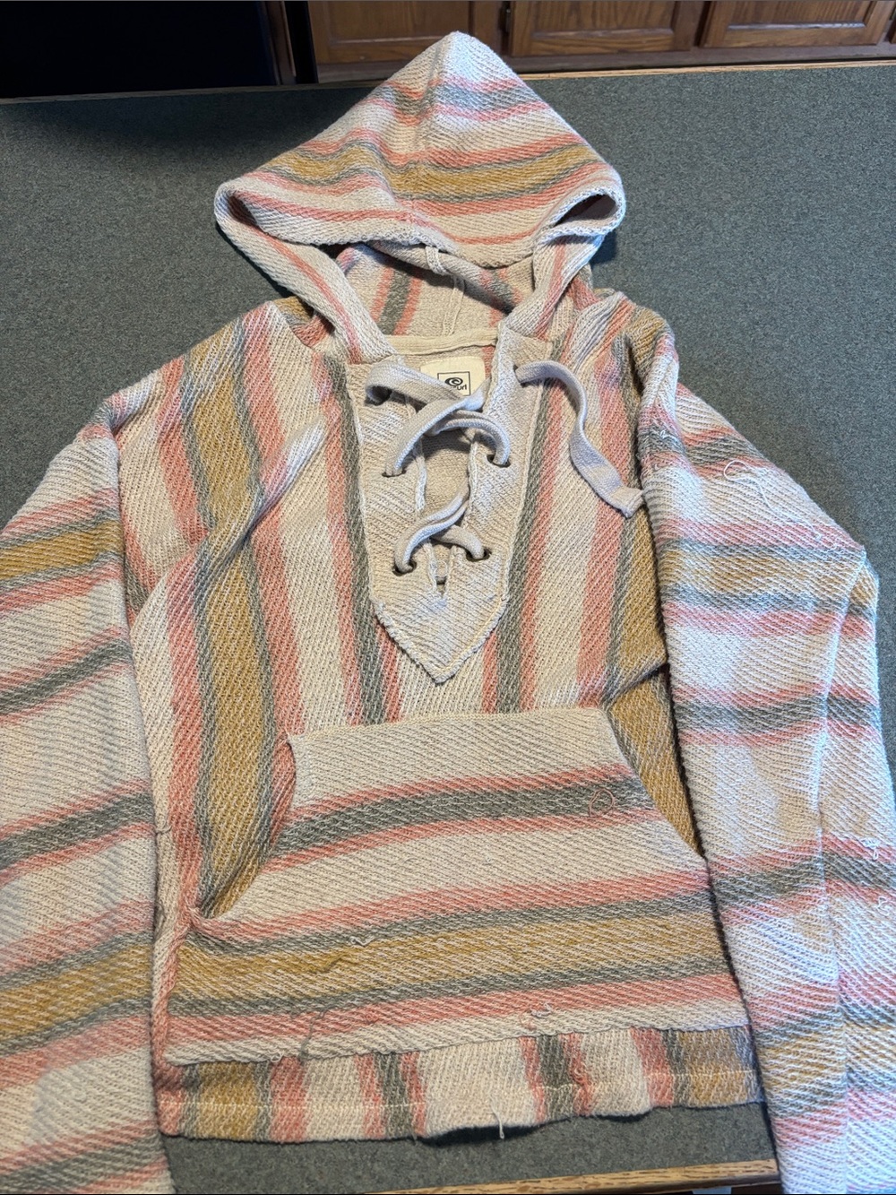 WomanStriped Hooded Sweater Pullover - Pink, Tan & Cream